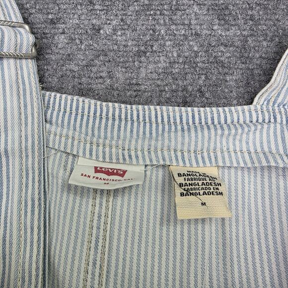 Levis Overall Dress Womens Medium Blue White Stripe Cotton Button Front Workwear - Picture 2 of 16